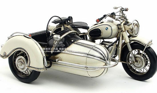 White Handmade Medium Scale 1961 BMW R60 Sidecar Motorcycle