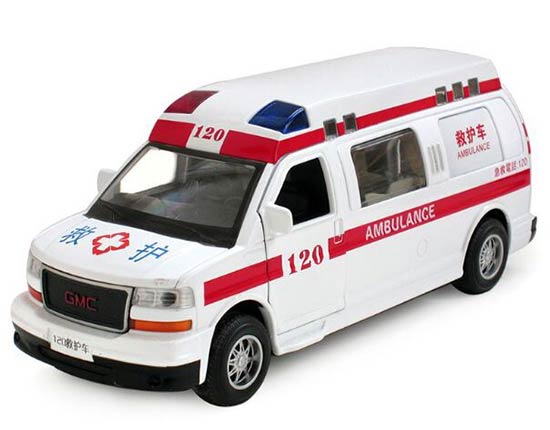 1:32 Kids White Ambulance Theme Diecast GMC Savana Toy