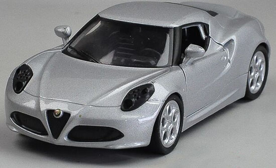 Kids Welly 1:36 Scale Silver Diecast Alfa Romeo 4C Toy