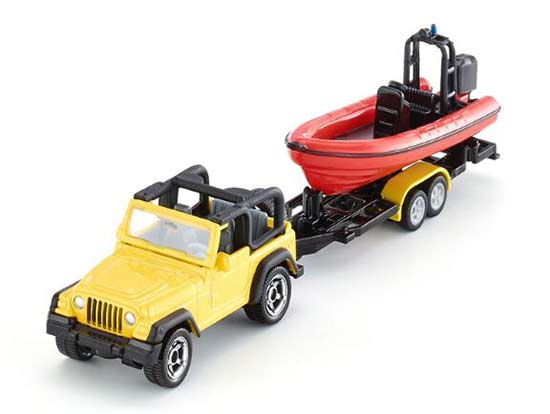 Mini Scale Kids Yellow SIKU 1658 Diecast Jeep With Boat Toy