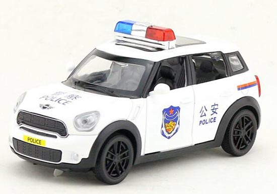 1:32 Scale White Kids Police Diecast Mini Cooper Car Toy