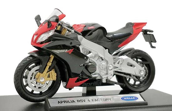 Red-Black 1:18 Scale Welly Diecast Aprilia RSV 4 Factory Model