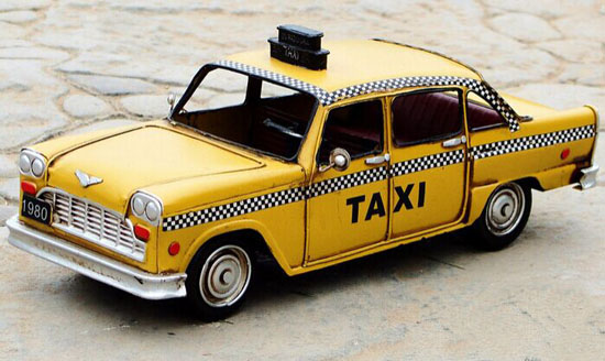 Handmade Bright Yellow Tinplate Vintage U.S. Taxi Model